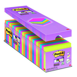 Pack de 21 notes repositionnables couleurs Super Sticky Post-It 76 x 76 mm - bloc de 90 feuilles+ 3 notes offertes