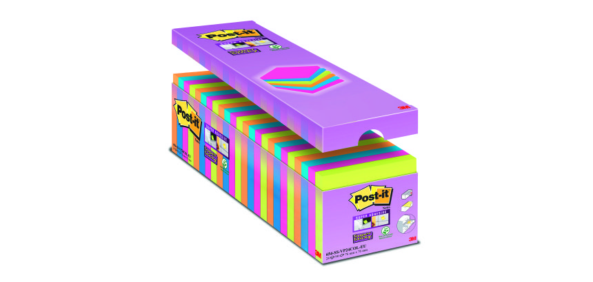 PACK NOTES COULEURS POST-IT SUPER STICKY 24 DONT 3 OFFERTS Notes repositionnables couleurs Post-it Super Sticky - Pack de 24 blocs dont 3 offerts