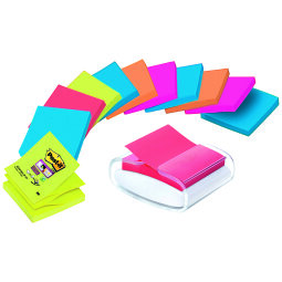 Pack 12 Z-Notes couleurs Super Sticky Post-It + distributeur offert