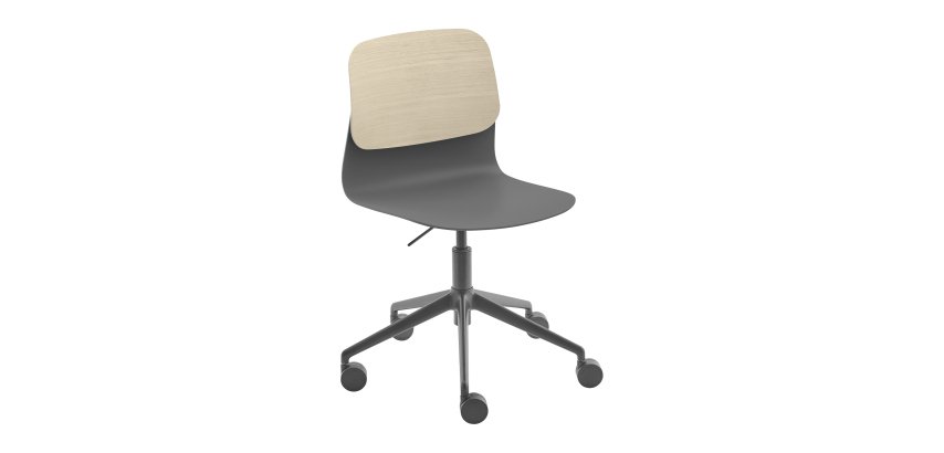 KLIK dual-material office chair - with polypropylene seat and wood backrest - High/Low mechanism - Black legs