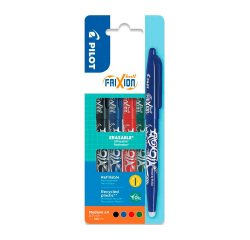 Stylo roller Pilot Frixion Ball effaçable écriture fine - Set de 4 couleurs classiques