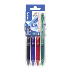 Roller balpen Pilot Frixion Ball Clicker uitwisbaar fijn schrift - Set van 4 klassieke kleuren