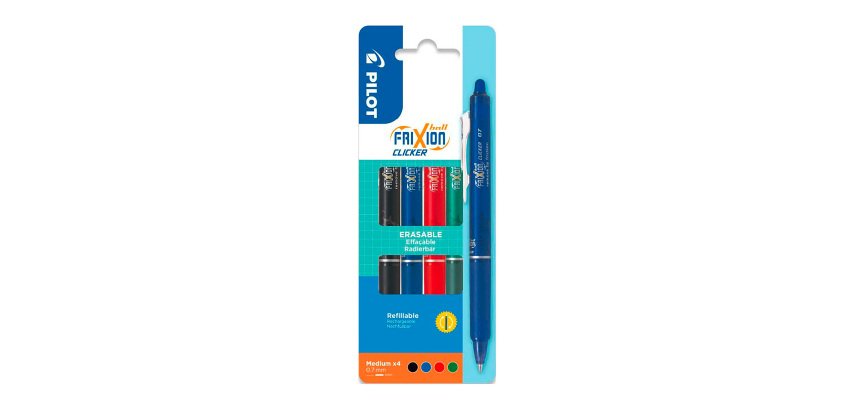 Stylo roller Pilot Frixion Ball Clicker effaçable écriture fine - Set de 4 couleurs classiques
