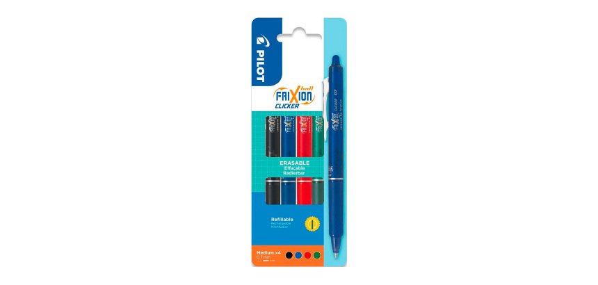 Stylo roller Pilot Frixion Ball Clicker effaçable écriture fine - Set de 4 couleurs classiques