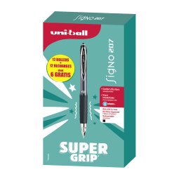 Pack 12 roller ballpoint pens Uni-Ball Signo RT 207 + 12 refills of which 6 for free