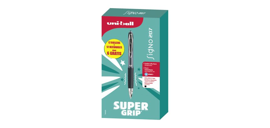 Pack 12 roller ballpoint pens Uni-Ball Signo RT 207 + 12 refills of which 6 for free