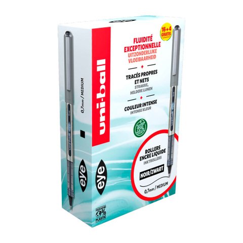 Pack de 16 bolígrafos roller Uni Ball Eye + 4 gratis negro