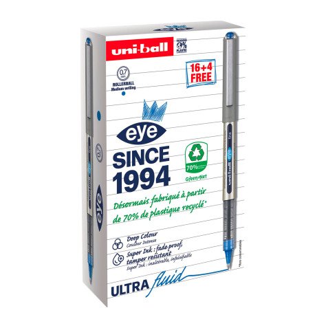 Pack de 16 stylos roller Uni Ball Eye + 4 offerts