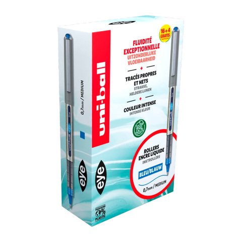 Pack de 16 bolígrafos roller Uni Ball Eye + 4 gratis azul