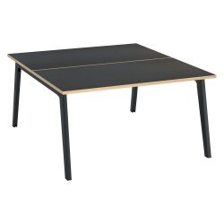 Pôle de 2 bureaux Exprim Carbone + goulotte L 140 cm piètement carbone