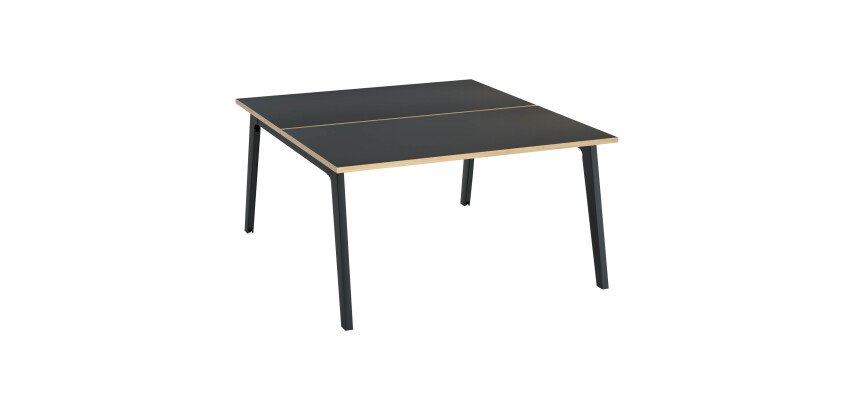 Pôle de 2 bureaux Exprim Carbone + goulotte L 140 cm piètement carbone
