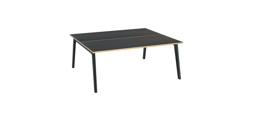 2-office workstation Eden Arche Carbon, light oak edge banding with integrated cable management.