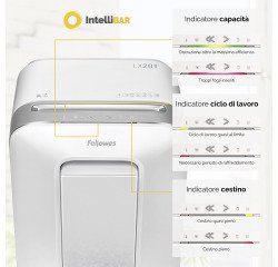 Distruggidocumenti Fellowes LX-201, taglio a microframmento livello di sicurezza P5 - 12 fogli - bianco