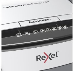 Destructora Automática Rexel Optimum AutoFeed 50X corte partículas 20 litros P-4