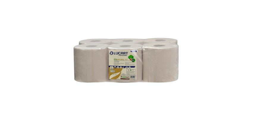 Maxi wiper roll with central dispensing Lucart Econatural havana - box of 6