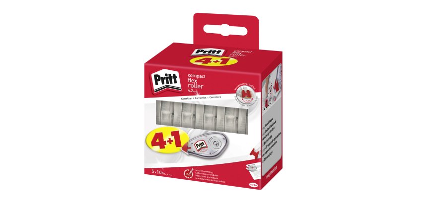 Pack de 4 correctores en seco Compact Pritt, ancho 4,2 mm - Longitud 10 m + 1 gratis