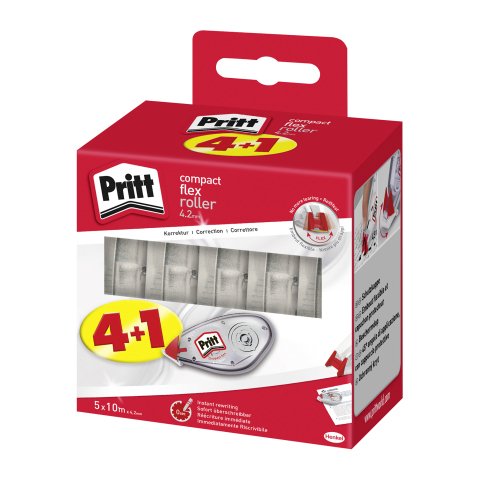 Pack de 4 correctores en seco Compact Pritt, ancho 4,2 mm - Longitud 10 m + 1 gratis
