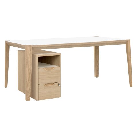Scrivania Ostrahl bianca e rovere 180 x 90 cm con cassettiera a 2 cassetti