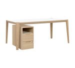 Scrivania Ostrahl bianca e rovere 180 x 90 cm con cassettiera a 2 cassetti