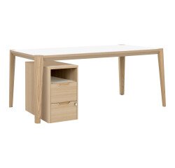 Scrivania Ostrahl bianca e rovere 180 x 90 cm con cassettiera a 2 cassetti