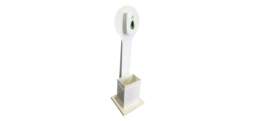 Tótem suelo con papelera y dosificador de gel