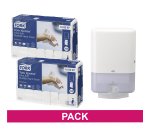 1 dispensador Tork blanco GRATIS comprando 2 cajas de 2100 secamanos Tork Premium Extra suave