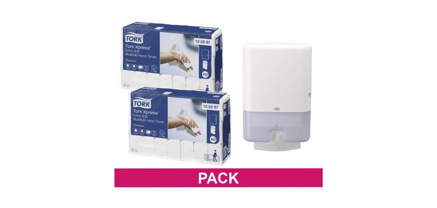1 dispensador Tork blanco GRATIS comprando 2 cajas de 2100 secamanos Tork Premium Extra suave