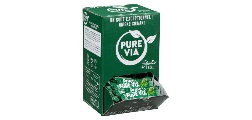Edulcorant Stevia Pure Via - Boîte distributrice de 300 sticks