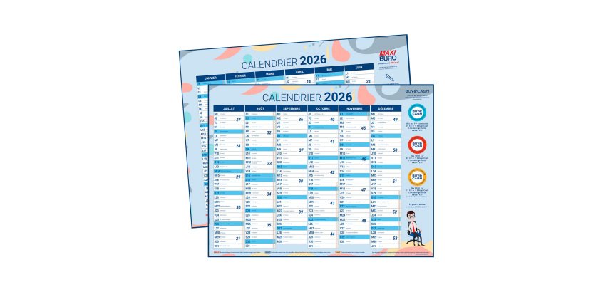 Calendrier semestriel mural 2026 - 32 x 42 cm - Maxiburo