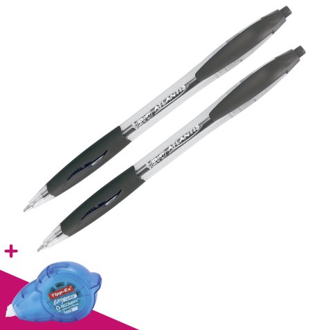 Pack 2 stylos bille Atlantis + 1 stylo et 1 correcteur à sec Tipp-Ex Easy Correct offert