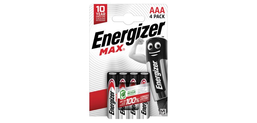 Energizer Max - Pack of 4 AAA/LR03 Alkaline Batteries - 1.5V