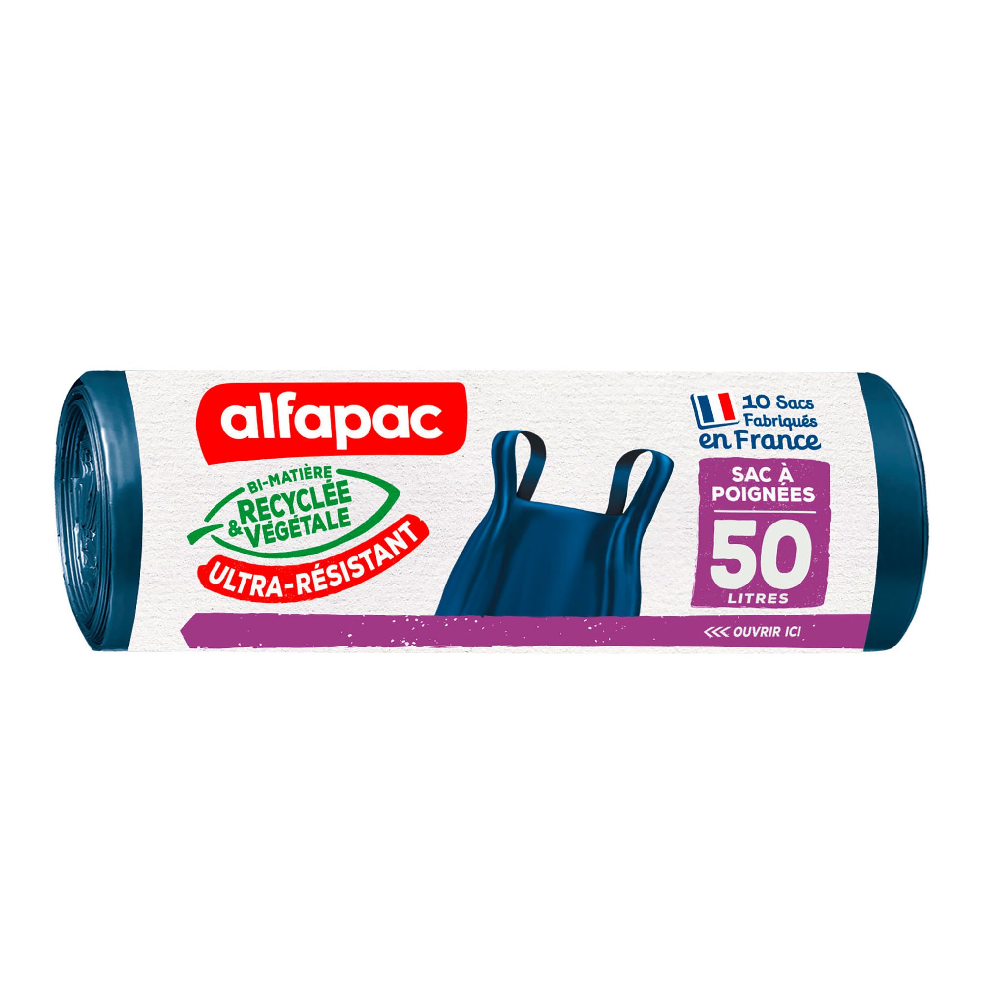 Sacs Plastique 40x50cm | 70% Recyclés - 50 Microns - Pack De 50 - Blanc - Poignées Renforcées