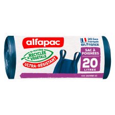 Sac poubelle 20 litres avec poignées Ultra-résistant Alfapac bleu - 40 sacs