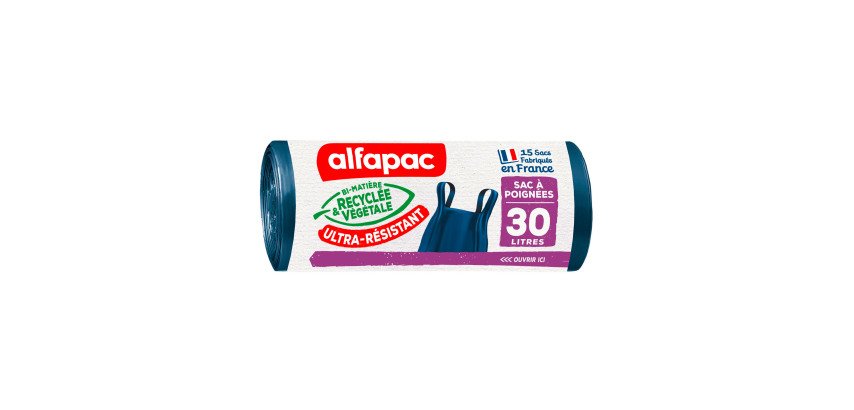 Sac poubelle 30 litres avec poignées Ultra-résistant Alfapac bleu - 45 sacs