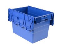 Caja de almacenamiento de transporte apilable con tapa azul - 78 litros