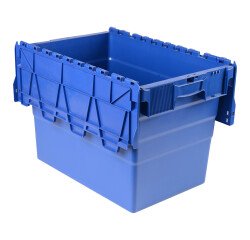 Caja de almacenamiento de transporte apilable con tapa azul - 78 litros