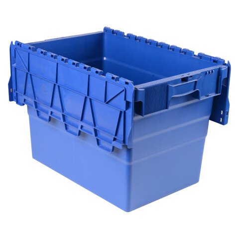 Caja de almacenamiento de transporte apilable con tapa azul - 78 litros