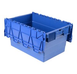 Caja de almacenamiento transporte con tapa de plástico azul - 54 litros
