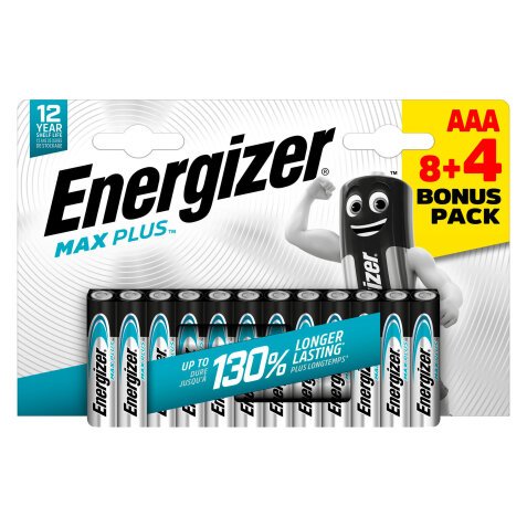 Alkaline batteries AAA -  LR3 Energizer Max Plus 8 pieces + 4 for free 