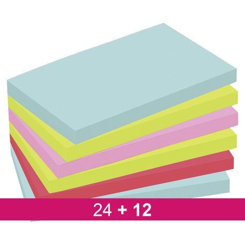 Pack de 24 notes couleurs Miami Super Sticky Post it 76 x 127 mm + 12 OFFERTES