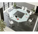 Table de réunion rectangulaire modulaire en verre aigue-marine L 140 x P 80 cm - Next