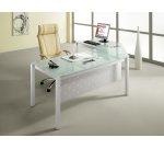 Bureau droit plateau en verre aigue-marine L 160 x P 80 cm, piétement métal droit - Next