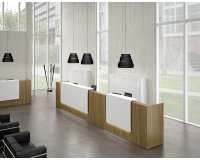 Banque d'accueil droite noyer/blanc L 366 cm haute - Guest