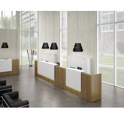 Banque d'accueil droite noyer/blanc L 366 cm haute - Guest