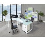 Bibliothèque mi-hauteur vitrée Next H 133 cm blanc