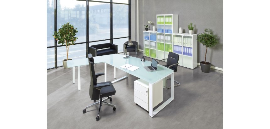 Bibliothèque mi-hauteur vitrée Next H 133 cm blanc