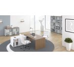 Bureau avec retour à gauche sur desserte L 180 x P 90 cm, piétement plein bois - Greko