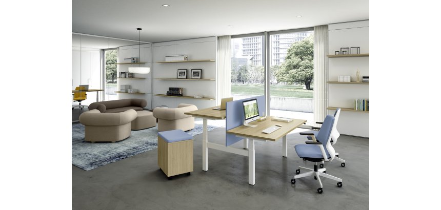 Pole de 2 bureaux réglables en hauteur électriques Up & Up L 140 x P 80 cm cm plateau chêne clair