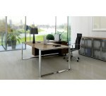 Bureau compact retour à gauche noyer L 200 x P 100 cm, piétement métal - Maestro