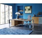 Bureau compact retour à gauche noyer L 200 x P 100 cm, piétement métal - Maestro